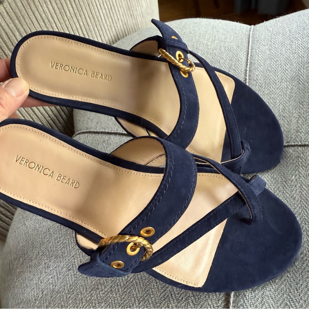 Veronica Beard Blue and Gold Sandals with Bow Detail - Picture 4 of 6